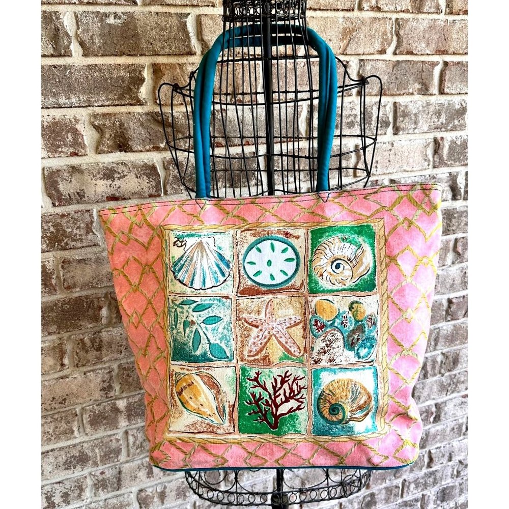 VTG NWT Fun in the Sun Canvas Tote Bag Beach Seashell Sanddollar Vacatio…